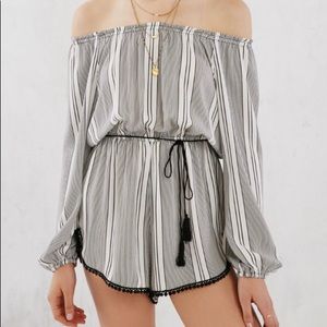 Ecote stripe off- the- shoulder romper